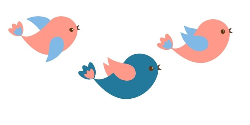 Three birds flying in the air. Used to illustrated the post Morning Prayers for your grandchildren. The center bird has a medium blue body with pink wings, the two other birds have blue wings and a pink body.
