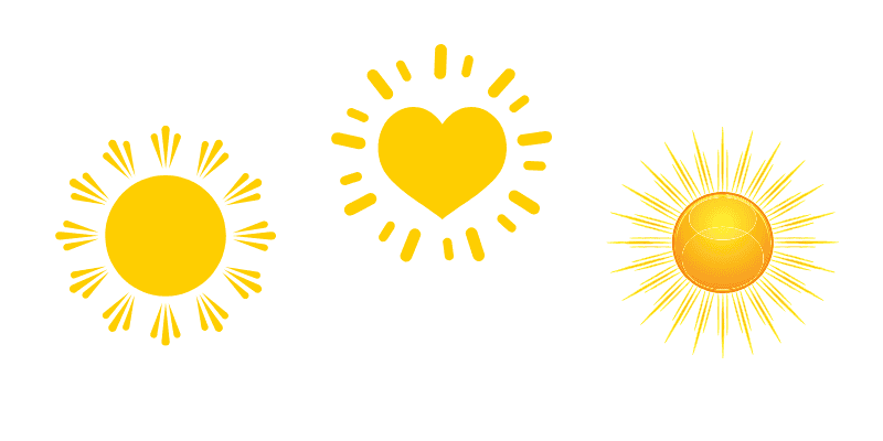 An illustation of suns. There are 3 different types of sunshines in a row across the picture. The middle sun is a heart shape with rays. The left side sun has rays in clusters of 3. The right hand sun has spiky rays. Used to invoke the feeling of morning is the post Morning Prayers for your Grandchildren.