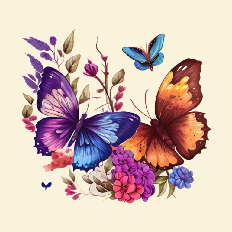 Watercolor picture of 2 adult butterflies and one small butterfly. The are hovering near some branches and flowers. The butterfly is used to illustrate the concept of new life in the post Becoming a Grandmother.