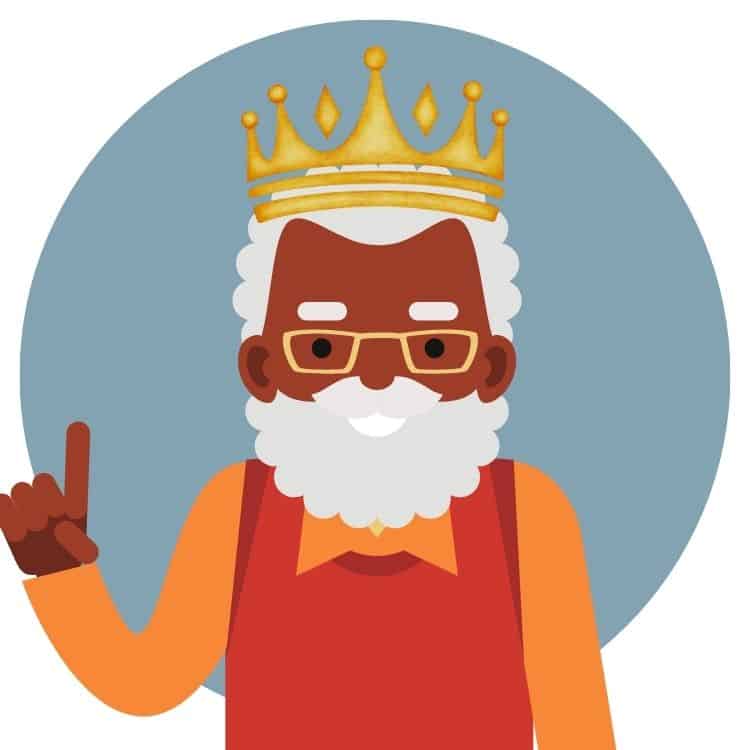 Illustration for the Bible verses about gray hair blog post. The picture shows a black man with gray hair and a beard who is wearing a crown.