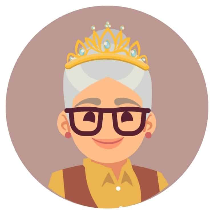Illustration for the Bible verses about gray hair blog post. The picture is of a gray-haired woman who is smiling as she wears a crown.