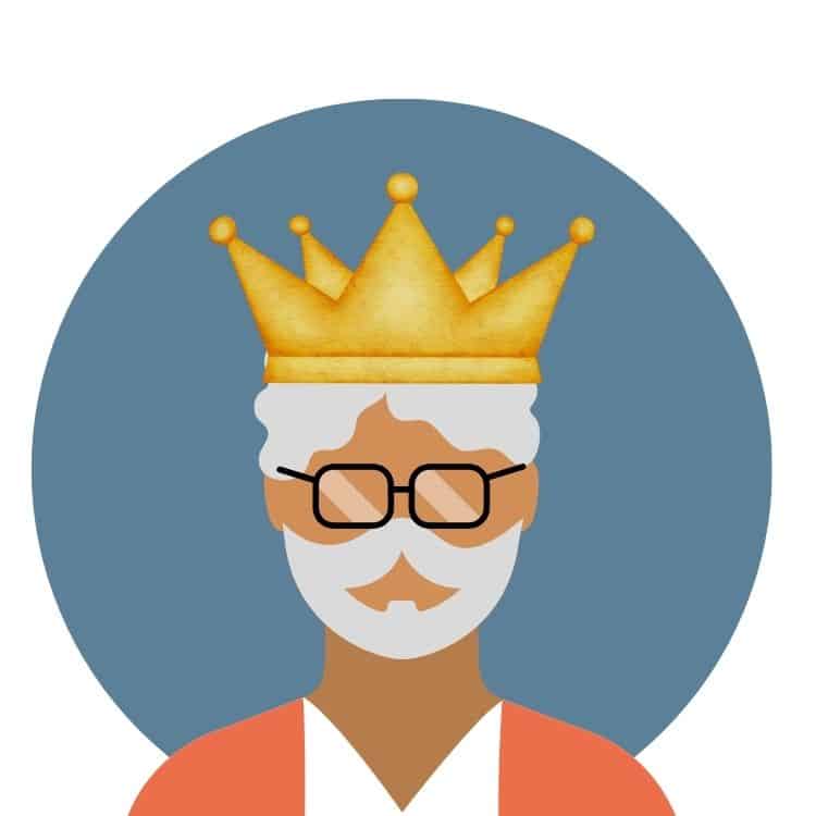 Illustration for the Bible verses about gray hair blog post. The picture shows a man with gray hair, a gray beard and glasses. He is wearing a crown.