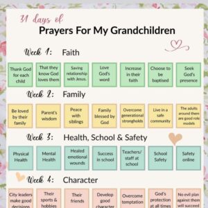 Partial picture of the prayer calendar for the post featuring a monthly prayer calendar for grandparents to use.
